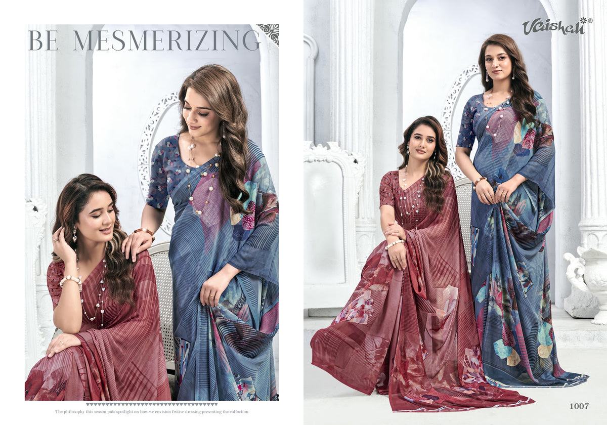 Zara Vol 1 Vaishali Fashions Pure Crape Sarees Wholesaler Ahmedabad