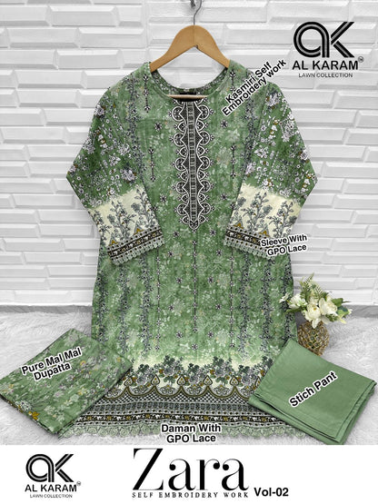 Zara Vol 2 Self Embroidery Work Al Karam Lawn Cotton Karachi Readymade Suits Wholesaler India