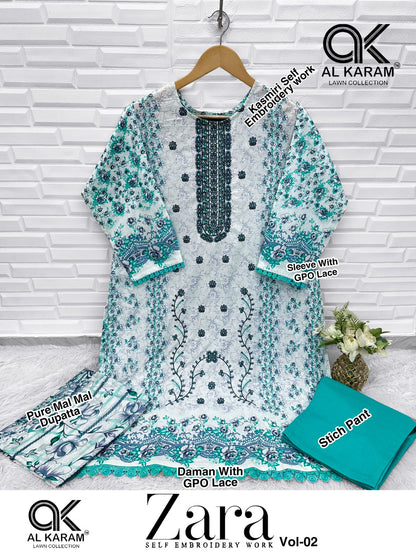 Zara Vol 2 Self Embroidery Work Al Karam Lawn Cotton Karachi Readymade Suits Wholesaler India