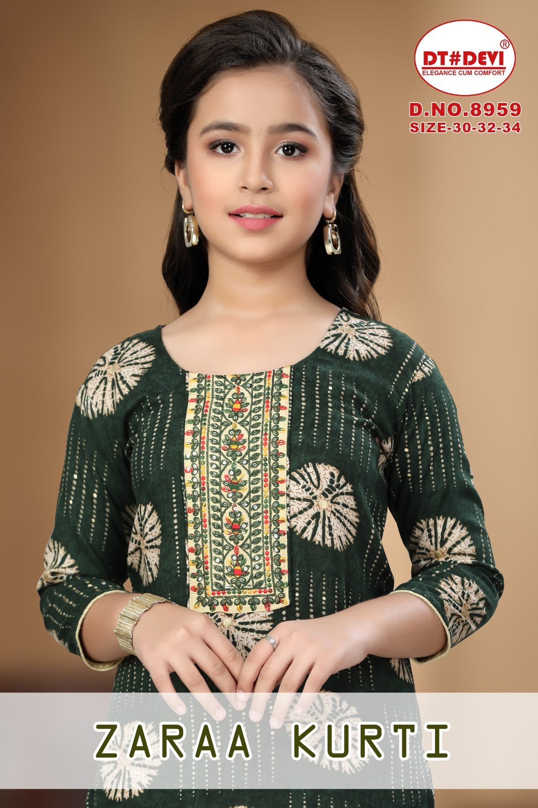 Zaraa Dn 8959 Dt Devi Rayon Girls Kurti Supplier