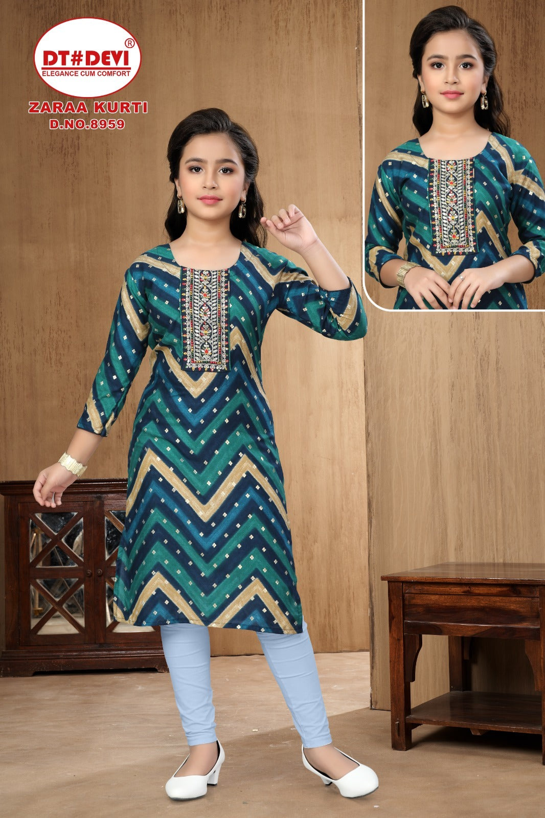 Zaraa Dn 8959 Dt Devi Rayon Girls Kurti Supplier