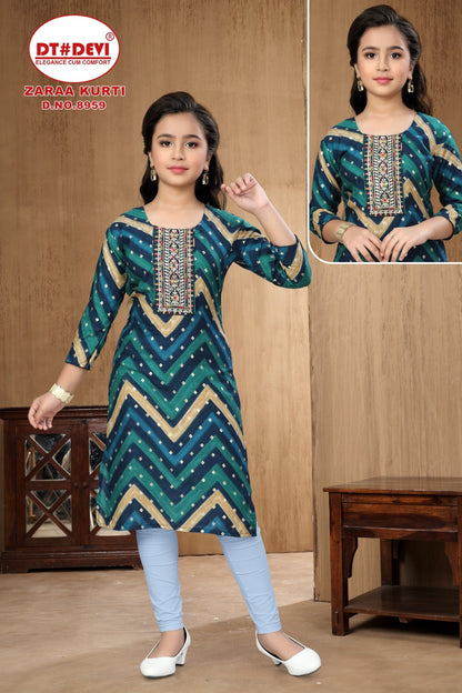Zaraa Dn 8959 Dt Devi Rayon Girls Kurti Supplier