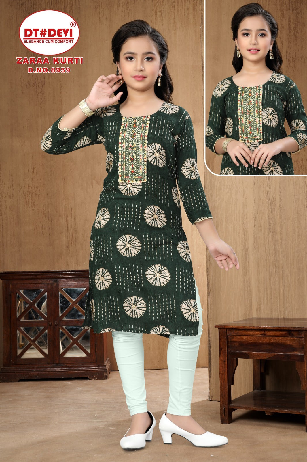Zaraa Dn 8959 Dt Devi Rayon Girls Kurti Supplier