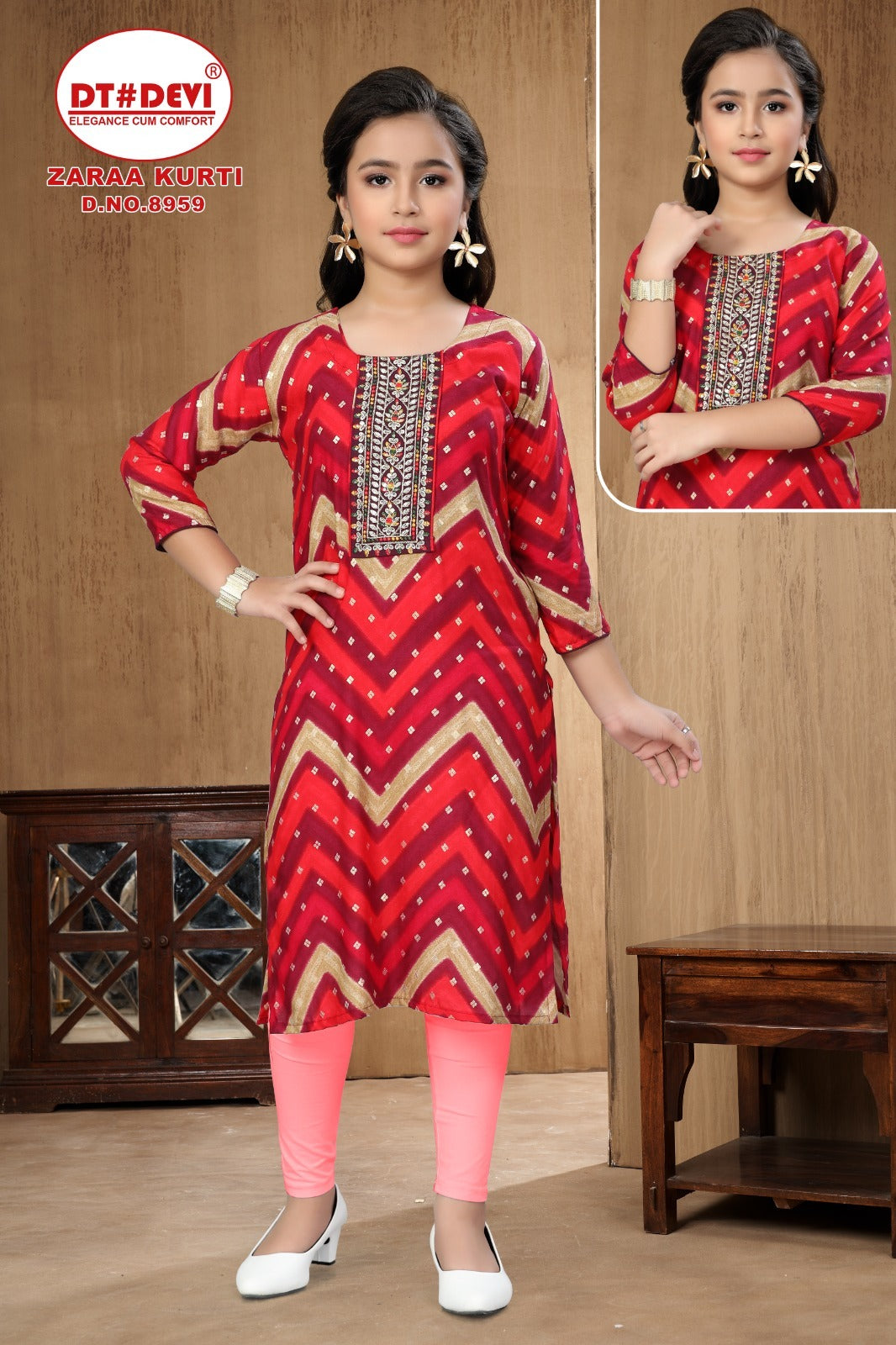 Zaraa Dn 8959 Dt Devi Rayon Girls Kurti Supplier