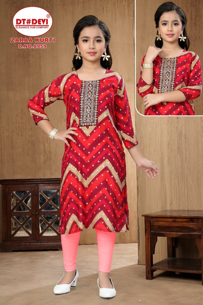 Zaraa Dn 8959 Dt Devi Rayon Girls Kurti Supplier