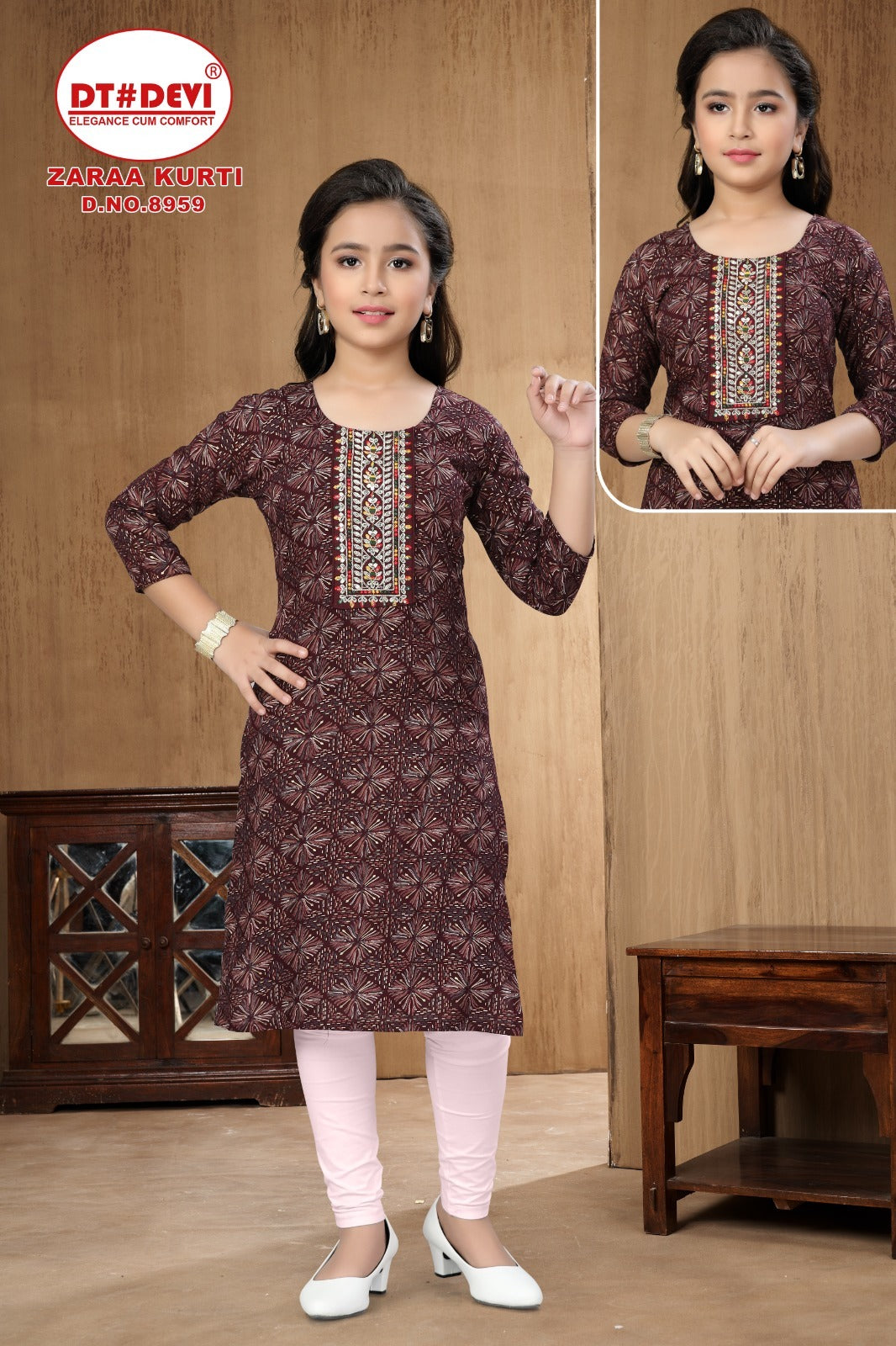 Zaraa Dn 8959 Dt Devi Rayon Girls Kurti Supplier