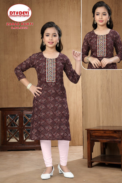 Zaraa Dn 8959 Dt Devi Rayon Girls Kurti Supplier