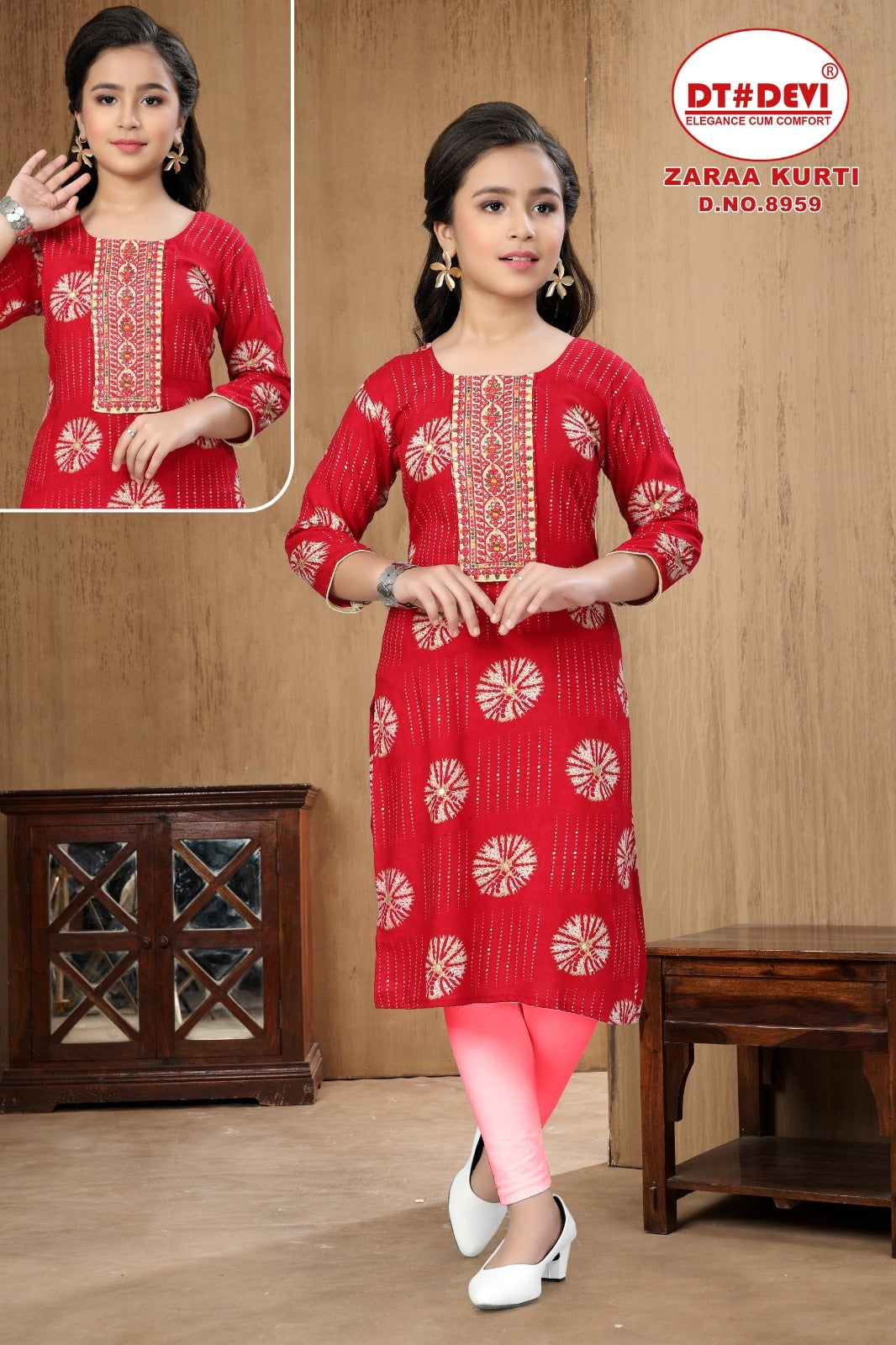 Zaraa Dn 8959 Dt Devi Rayon Girls Kurti Supplier