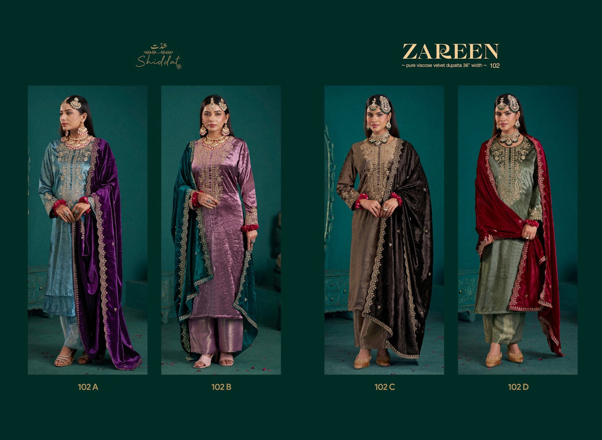Zareen 102 Shiddat Viscose Velvet Suits Manufacturer Ahmedabad