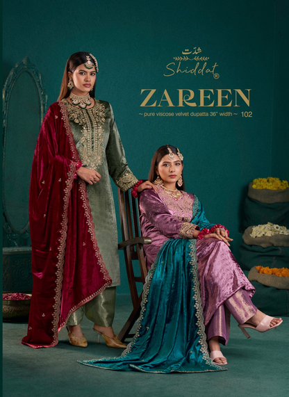Zareen 102 Shiddat Viscose Velvet Suits Manufacturer Ahmedabad