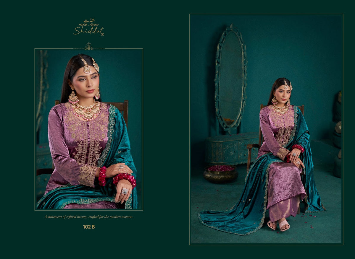 Zareen 102 Shiddat Viscose Velvet Suits Manufacturer Ahmedabad