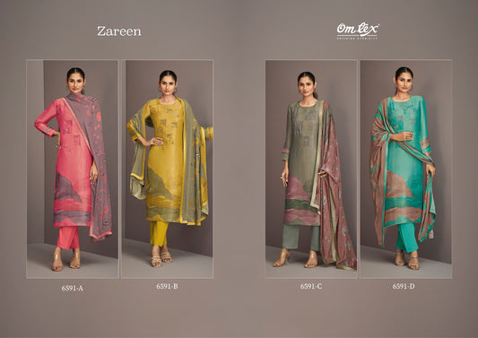 Zareen 6591 Omtex Muslin Jacquard Pant Style Suits Wholesaler India