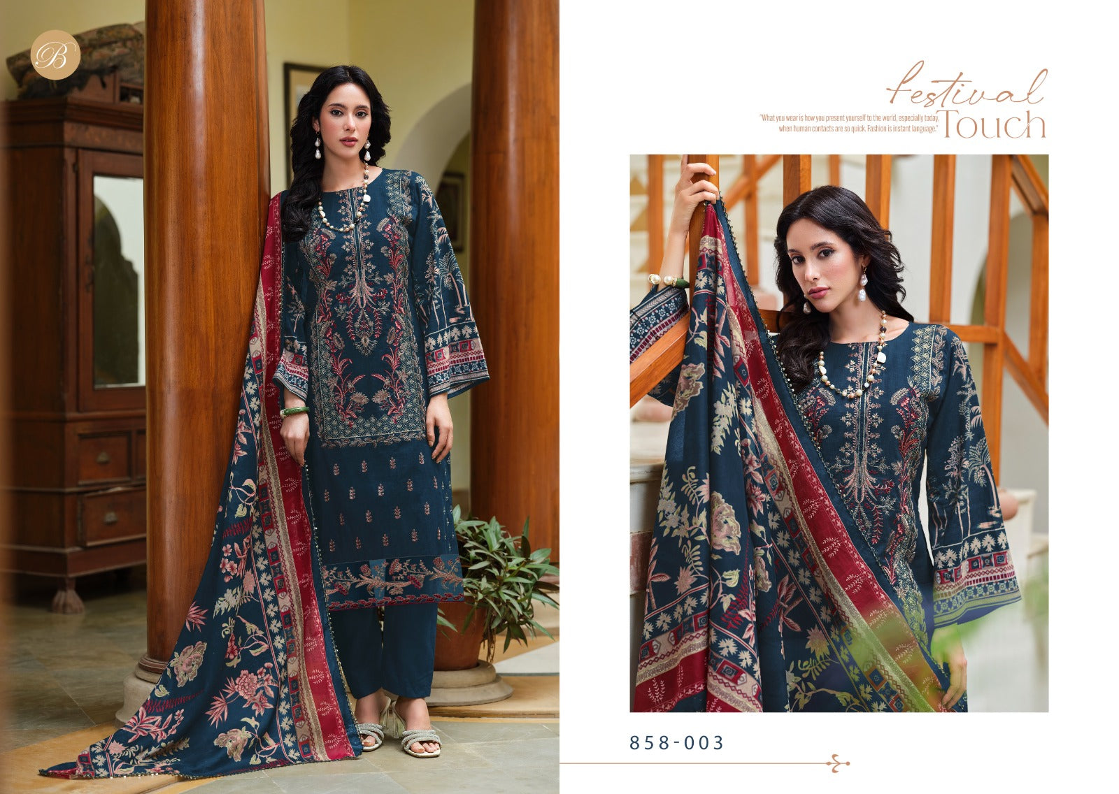 Zareen Belliza Designer Studio Cotton Karachi Readymade Suits Supplier Ahmedabad
