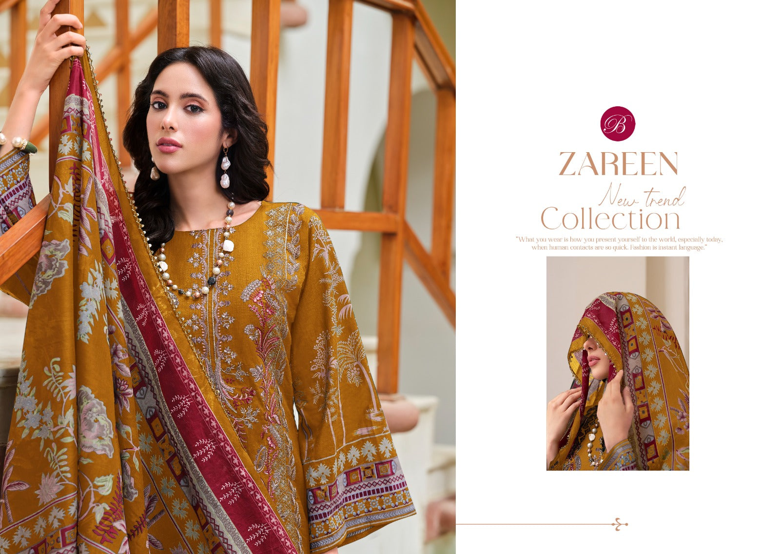 Zareen Belliza Designer Studio Cotton Karachi Readymade Suits Supplier Ahmedabad