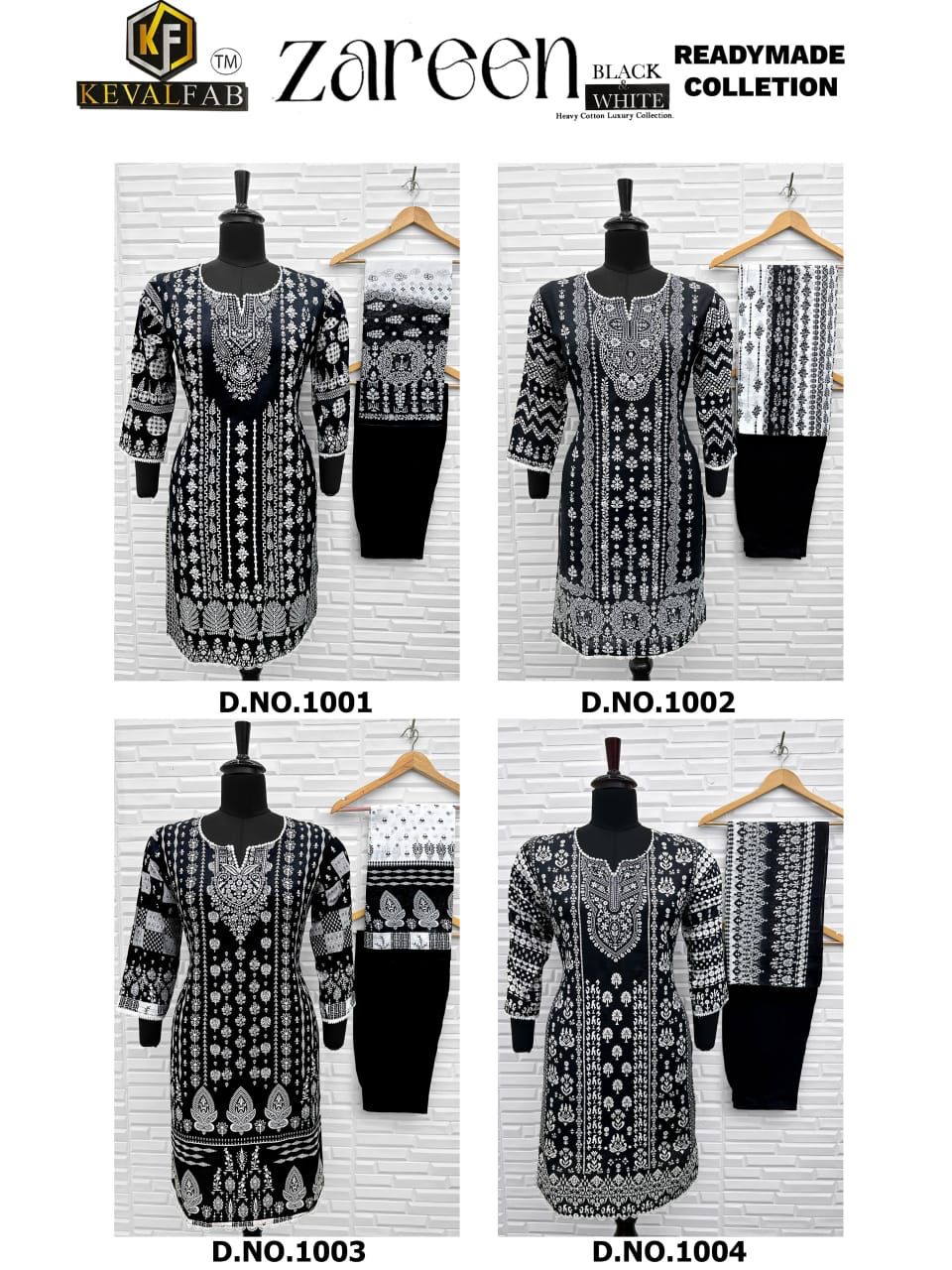 Zareen Black And White Keval Fab Heavy Cotton Karachi Readymade Suits Supplier India