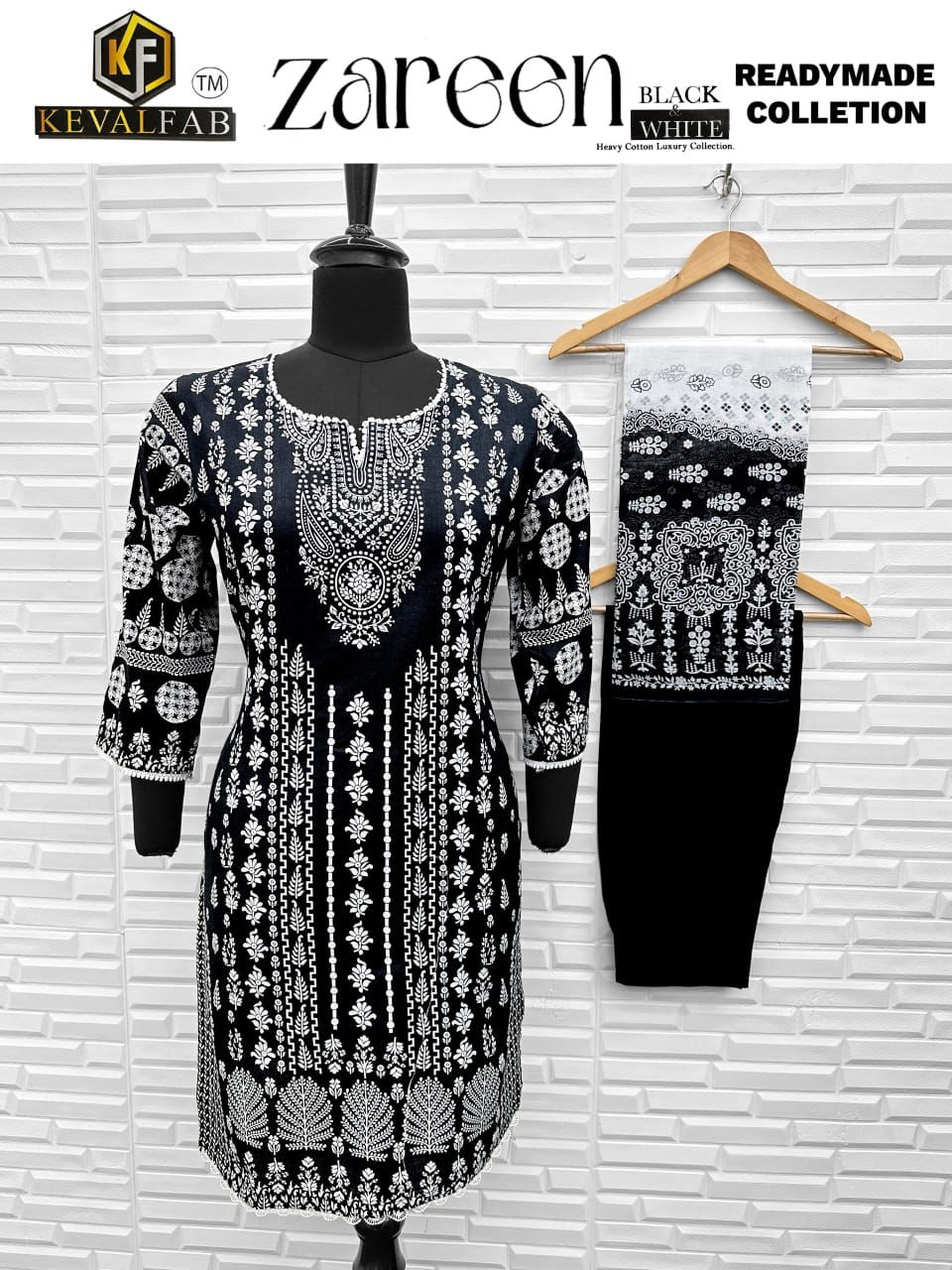 Zareen Black And White Keval Fab Heavy Cotton Karachi Readymade Suits Supplier India