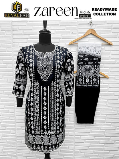Zareen Black And White Keval Fab Heavy Cotton Karachi Readymade Suits Supplier India
