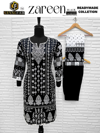 Zareen Black And White Keval Fab Heavy Cotton Karachi Readymade Suits Supplier India