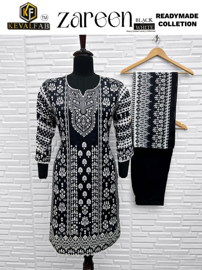 Zareen Black And White Keval Fab Heavy Cotton Karachi Readymade Suits Supplier India