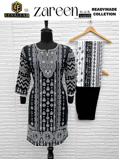 Zareen Black And White Keval Fab Heavy Cotton Karachi Readymade Suits Supplier India