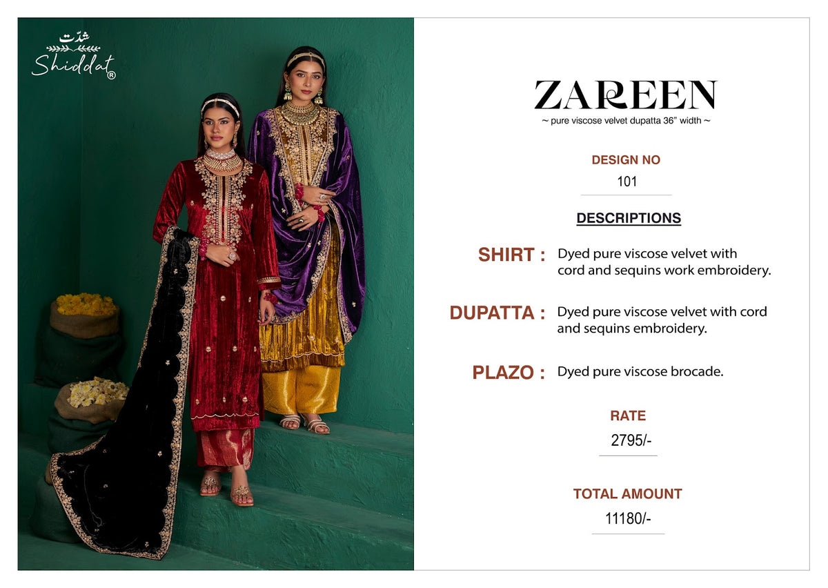 Zareen Shiddat Viscose Velvet Suits Manufacturer Gujarat