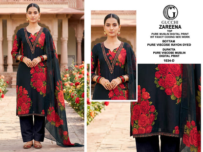 Zareena 1034 Gucchi Viscose Muslin Pant Style Suits Wholesaler Gujarat
