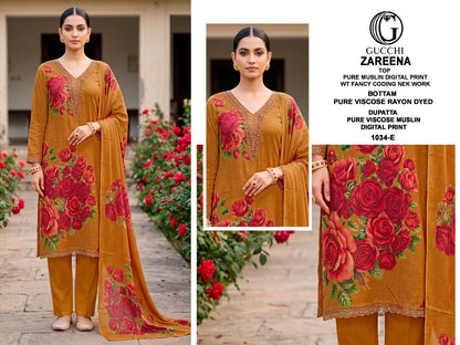 Zareena 1034 Gucchi Viscose Muslin Pant Style Suits Wholesaler Gujarat