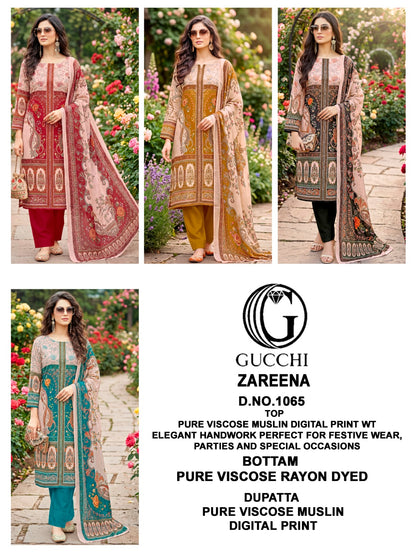 Zareena 1065 Gucchi Viscose Muslin Pant Style Suits Manufacturer