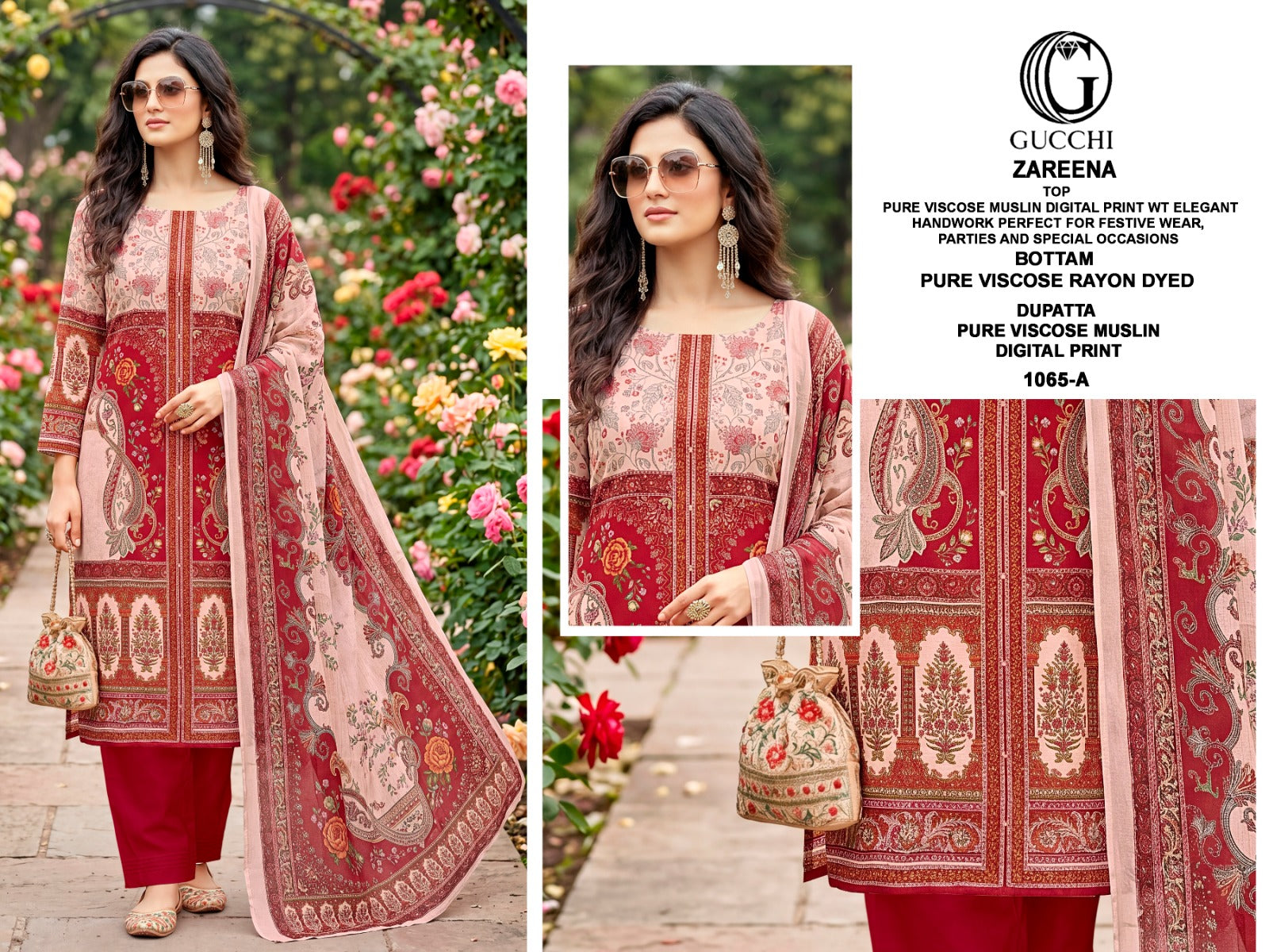 Zareena 1065 Gucchi Viscose Muslin Pant Style Suits Manufacturer