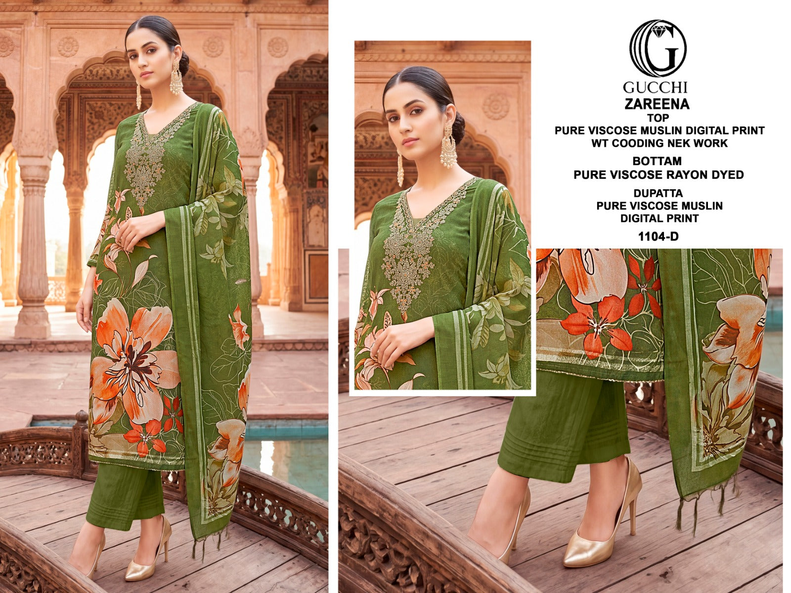 Zareena 1103-1104 Gucchi Viscose Muslin Pant Style Suits Supplier Gujarat