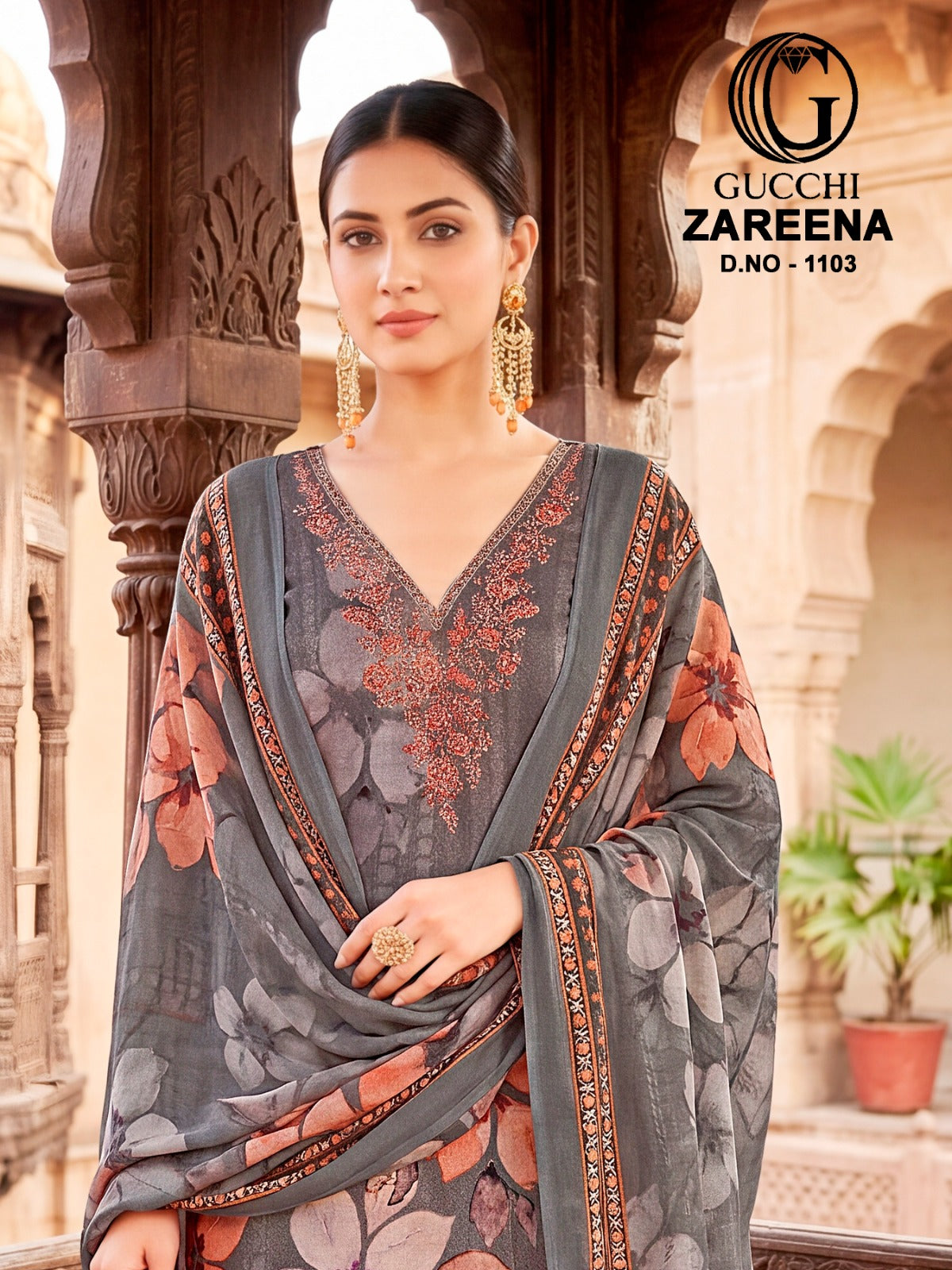 Zareena 1103-1104 Gucchi Viscose Muslin Pant Style Suits Supplier Gujarat