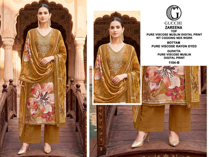 Zareena 1103-1104 Gucchi Viscose Muslin Pant Style Suits Supplier Gujarat