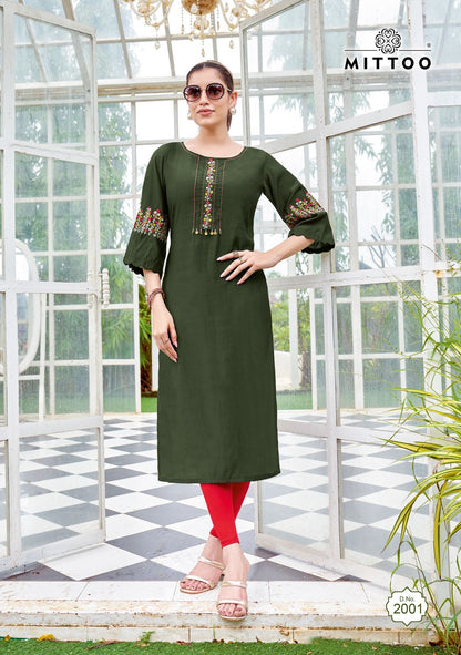 Zareena Vol 1 Mittoo Rayon Long Straight Kurti Wholesale Rate