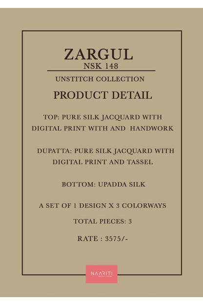 Zargul 148 Naariti Silk Jacquard Pant Style Suits Supplier Ahmedabad
