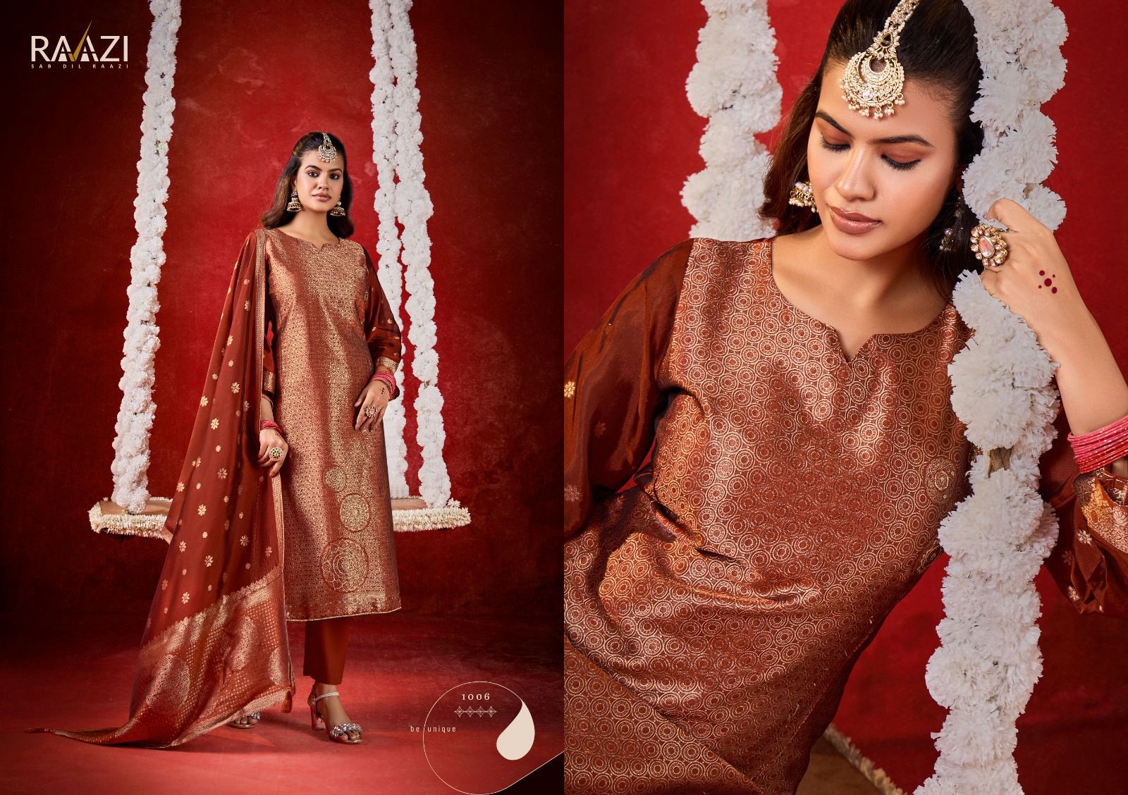 Zari Rama Fashions Raazi Silk Jacquard Pant Style Suits Exporter