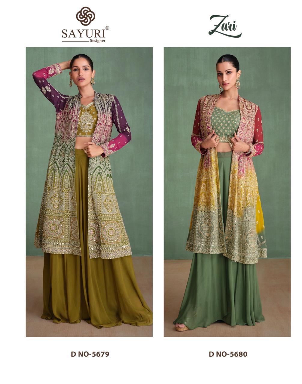 Zari Sayuri Georgette Crop Top Shurg Palazzo Set Supplier Ahmedabad