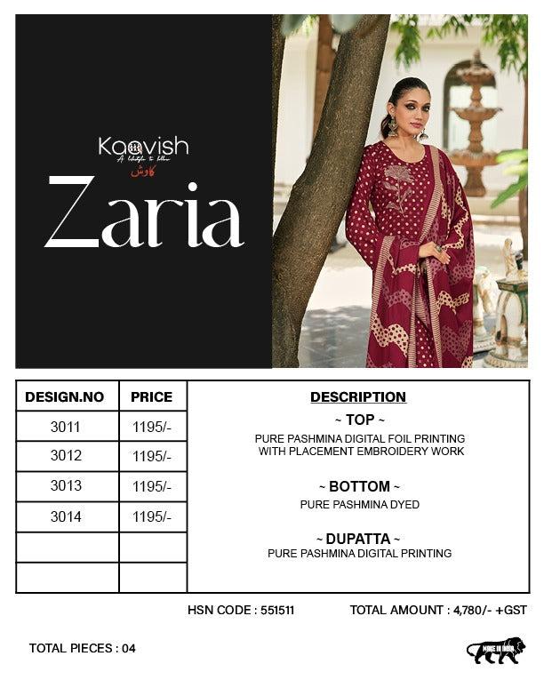 Zaria Kaavish Viscose Pashmina Suits Supplier