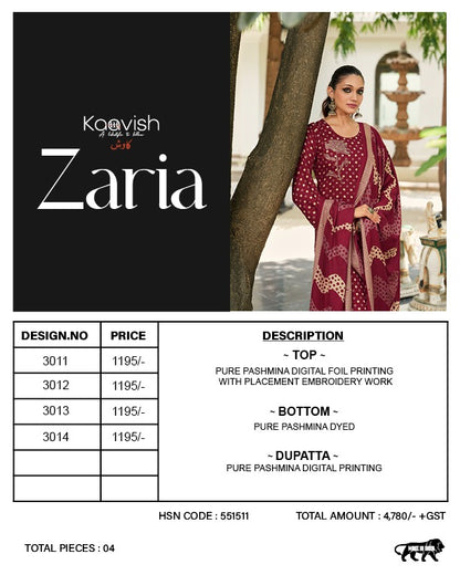 Zaria Kaavish Viscose Pashmina Suits Supplier