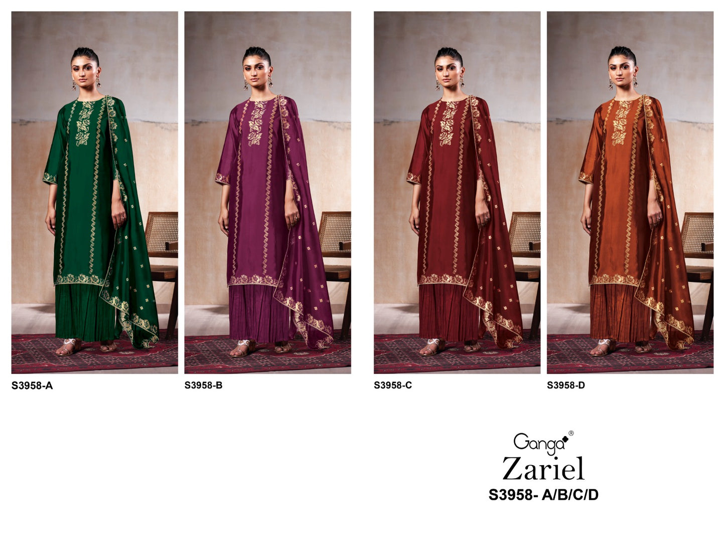 Zariel 3958 Ganga Premium Viscose Plazzo Style Suits Wholesaler