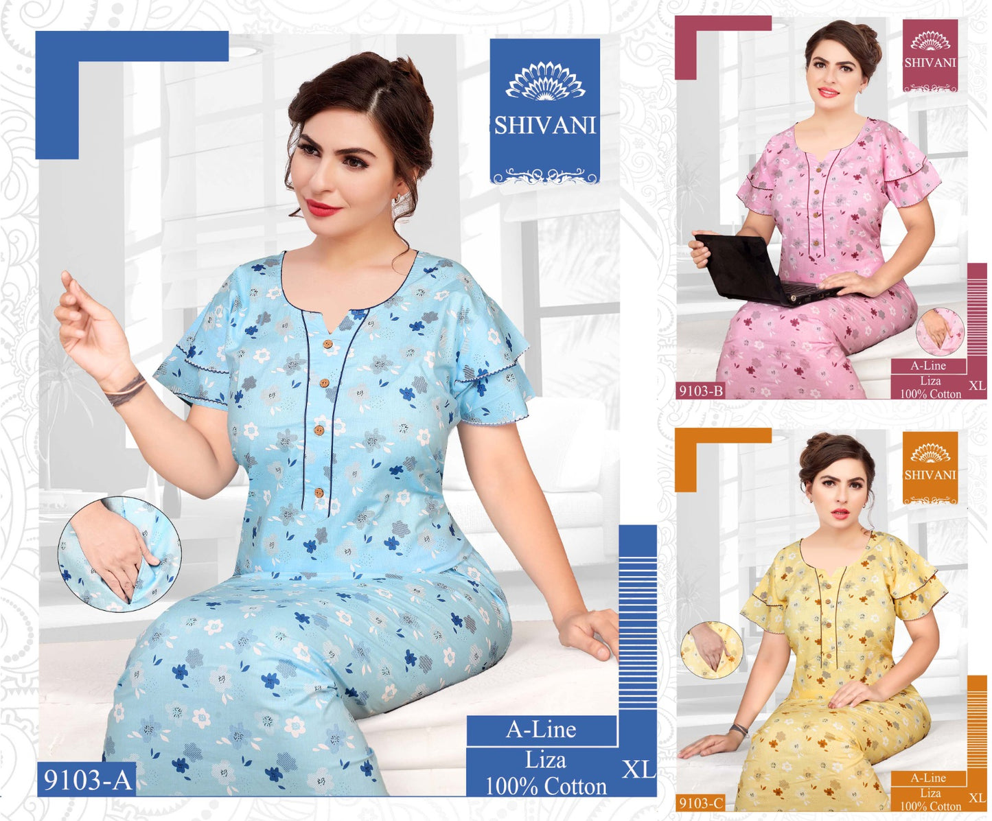 Zarina-Liza Shivani Cotton Night Gowns Exporter Ahmedabad