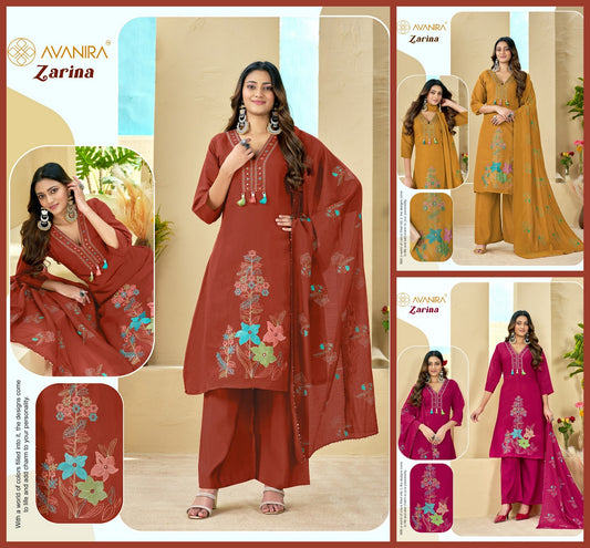 Zarina Avanira Mal Chanderi Readymade Pant Style Suits Manufacturer India