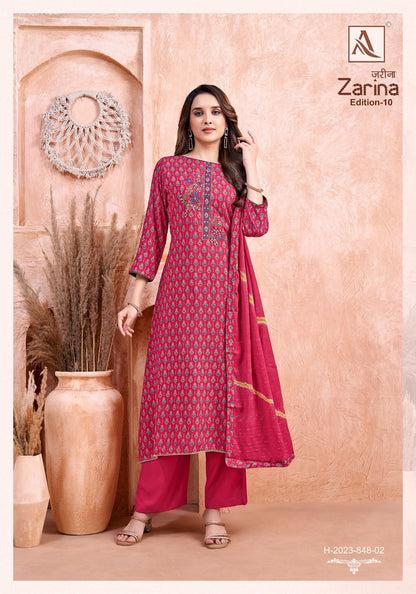 Zarina Edition 10 Alok Pure Viscose Karachi Salwar Suits Wholesale