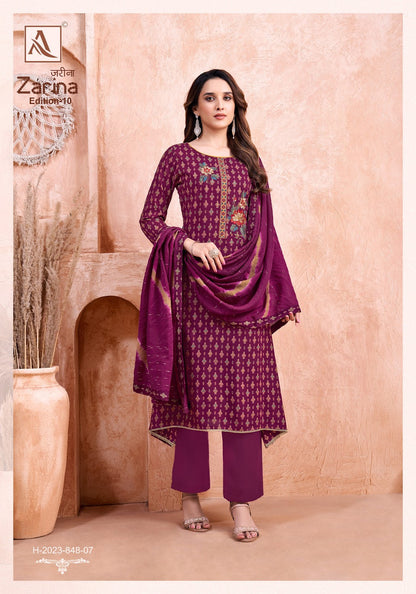 Zarina Edition 10 Alok Pure Viscose Karachi Salwar Suits Wholesale