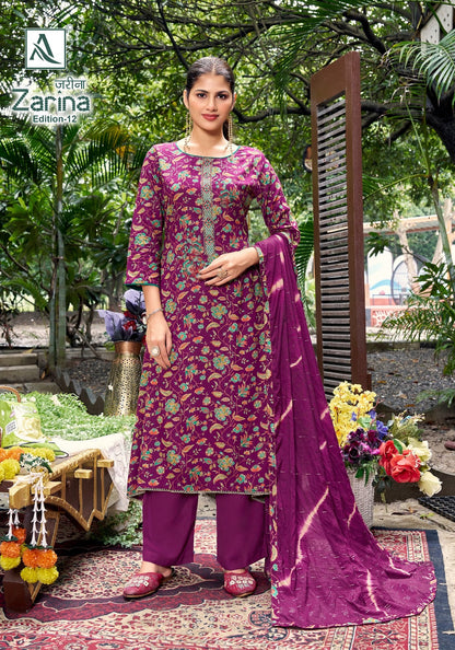 Zarina Edition 12 Alok Viscose Reyon Karachi Salwar Suits Wholesale Price
