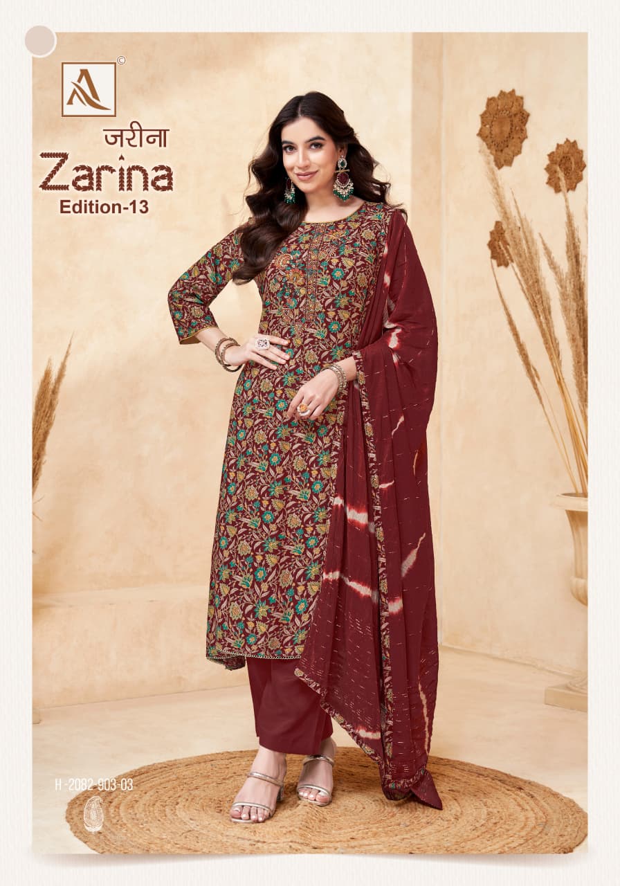 Zarina Edition 13 Alok Viscose Reyon Karachi Salwar Suits Exporter