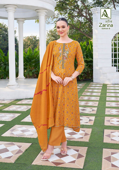 Zarina Edition 8 Alok Viscose Rayon Karachi Salwar Suits Wholesale
