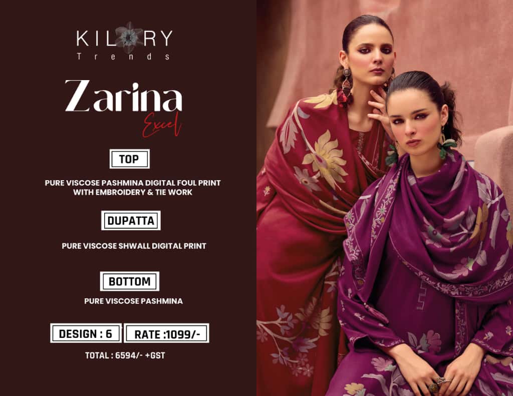 Zarina Excel Kilory Pashmina Suits Wholesale Price