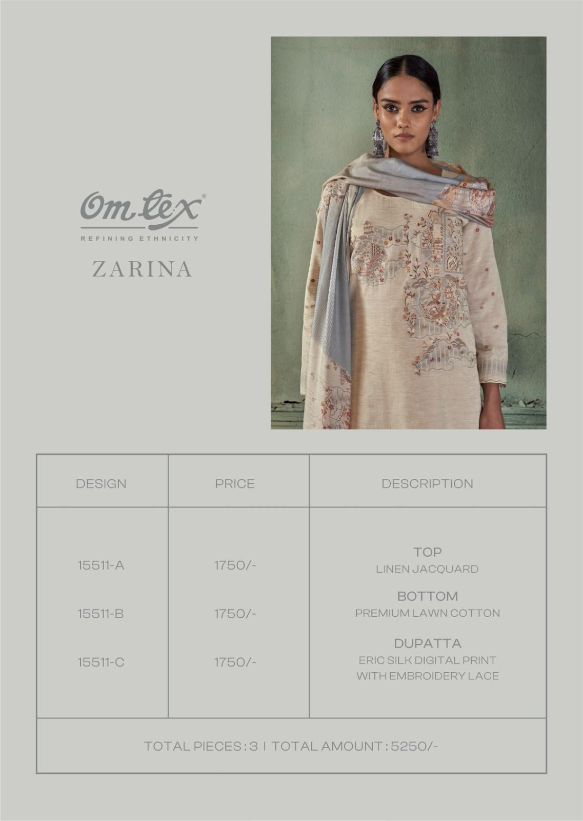 Zarina Omtex Linen Jacquard Pant Style Suits Manufacturer Ahmedabad