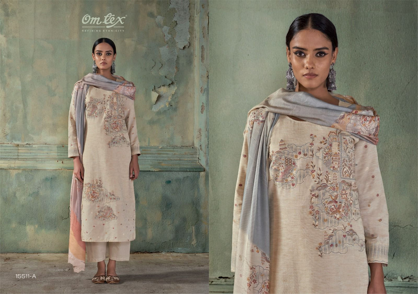 Zarina Omtex Linen Jacquard Pant Style Suits Manufacturer Ahmedabad