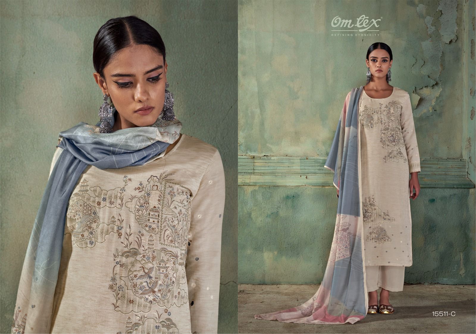 Zarina Omtex Linen Jacquard Pant Style Suits Manufacturer Ahmedabad